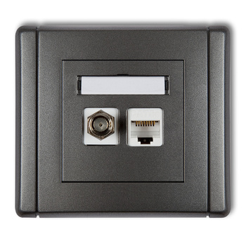 Gniazdo antenowe poj. typu F SAT + gniazdo komp. poj. 1xRJ45, kat. 6, 8-stykowe Karlik seria FLEXI 11FGFK-3 kolor grafitowy