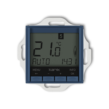 Mechanizm uniwersalnego elektronicznego tygodniowego regulatora temperatury podświetlenie białe Karlik seria MINI 64MRT-3.1 kolor navy blue