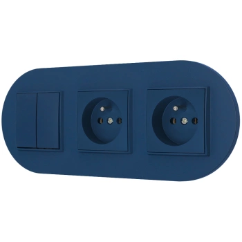 Włącznik podwójny i dwa gniazda pojedyncze z ramką okrągłą seria MINI kolor navy blue