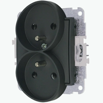 Mechanizm gniazda podwójnego do ramki z uziemieniem 2x2P+Z bez przesłon torów prądowych Karlik seria MINI 28MGPR-2z kolor grafitowy mat