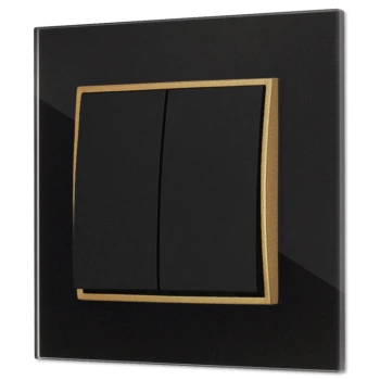 Włącznik schodowy z ramką kwadratową efekt szkła seria ICON kolor czarny/złoty