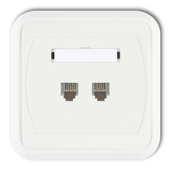 Gniazdo telefoniczne podwójne 2xRJ11, 4-stykowe Karlik seria LIZA GLT-2 kolor biały