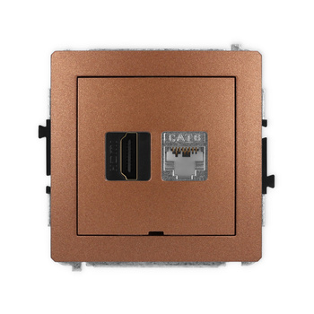 Mechanizm gniazda pojedynczego HDMI 2.0, 4K + gniazda komp. poj. 1xRJ45, kat. 6, ekranowany, 8-stykowy, bez pola opisowego Karlik seria DECO 9DGHKBO-46 kolor brązowy metalik