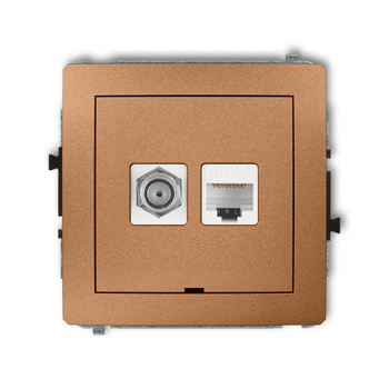 Mechanizm gniazda antenowego poj. typu F SAT + gniazda komp. poj. 1xRJ45, kat. 6, 8-stykowy, bez pola opisowego Karlik seria DECO 8DGFKBO-3 kolor złoty metalik