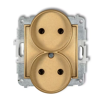 Mechanizm gniazda podwójnego do ramki bez uziemienia 2x2P bez przesłon torów prądowych Karlik seria ICON 29IGPR-2 kolor złoty