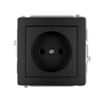 Mechanizm gniazda pojedynczego bez uziemienia 2P z przesłonami torów Karlik seria DECO 12DGP-1p kolor czarny mat