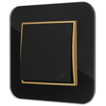 Włącznik schodowy z ramką zaokrągloną efekt szkła seria ICON kolor czarny/złoty
