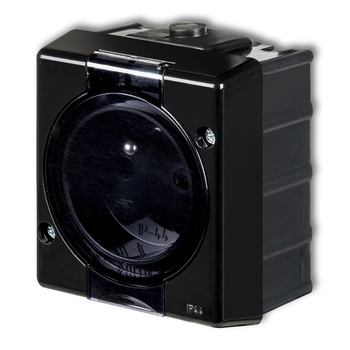 Gniazdo pojedyncze z uziemieniem 2P+Z klapka dymna Karlik seria SENIOR 12GHS-1d kolor czarny