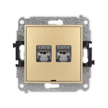 Mechanizm gniazda komputerowego podwójnego 2xRJ45, kat. 6, ekranowany, 8-stykowy, bez pola opisowego Karlik seria ICON 29IGKBO-6 kolor złoty
