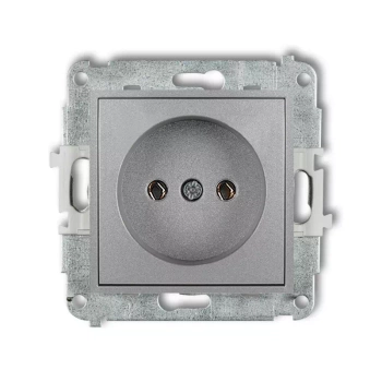 Mechanizm gniazda pojedynczego bez uziemienia 2P bez przesłon torów prądowych Karlik seria ICON 7IGP-1 kolor srebrny metalik