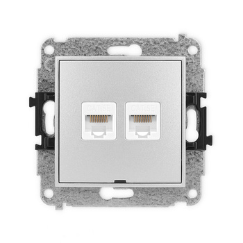 Mechanizm gniazda komputerowego podwójnego 2xRJ45, kat. 5e, 8-stykowy, bez pola opisowego Karlik seria ICON 7IGKBO-2 kolor srebrny metalik