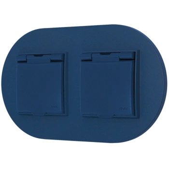 Dwa gniazda hermetyczne do łazienki z ramką okrągłą seria MINI kolor navy blue