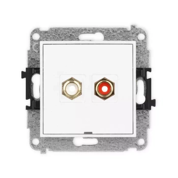 Mechanizm gniazda podwójnego RCA, bez pola opisowego typu cinch - biały i czerwony, pozłacany Karlik seria MINI MGRCABO-2 kolor biały