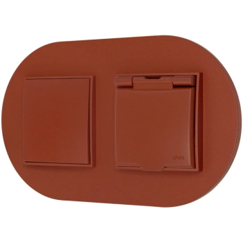 Włącznik pojedynczy z gniazdem hermetycznym z ramką okrągłą seria MINI kolor terakota