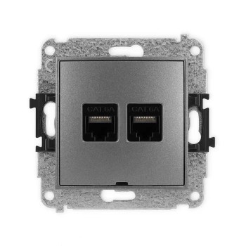 Mechanizm gniazda komputerowego podwójnego 2xRJ45, kat. 6A, 8-stykowy, bez pola opisowego Karlik seria ICON 11IGKBO-8 kolor grafitowy