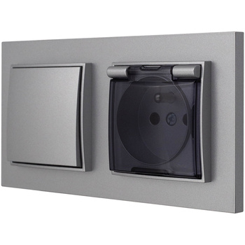 Włącznik z gniazdkiem hermetycznym kolor srebrny 17