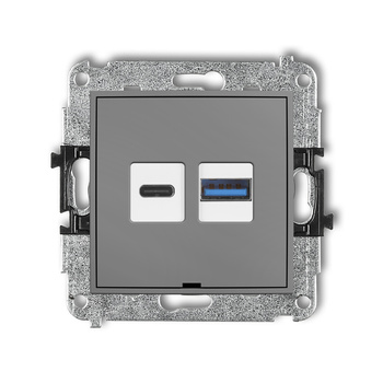 Mechanizm ładowarki USB podwójnej USB C + USB A, 20W max., bez pola opisowego Karlik seria ICON 27ICUSBBO-8 kolor szary mat