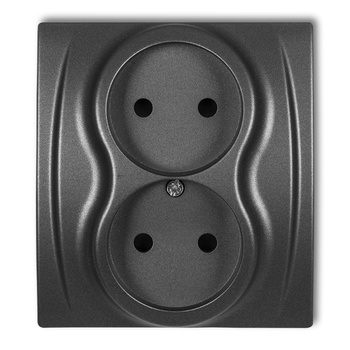 Gniazdo podwójne bez uziemienia 2x2P z przesłonami torów Karlik seria LOGO 11LGP-2p kolor grafitowy