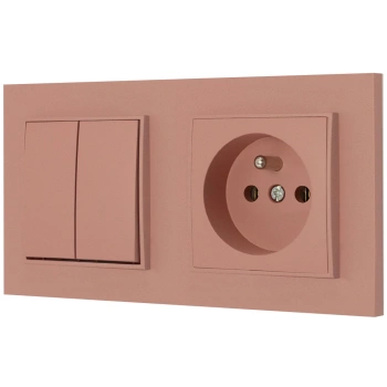Włącznik podwójny z gniazdem pojedynczym z ramką kwadratową seria MINI kolor łososiowy