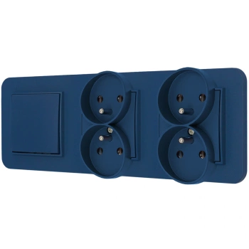 Włącznik pojedynczy i dwa gniazda podwójne z ramką zaokrągloną seria MINI kolor navy blue