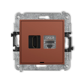 Mechanizm gniazda pojedynczego HDMI 2.1, 8K + gniazda komp. poj. 1xRJ45, kat. 8, ekranowany, 8-stykowy, bez pola opisowego Karlik seria ICON 63IGHKBO-88 kolor terakota
