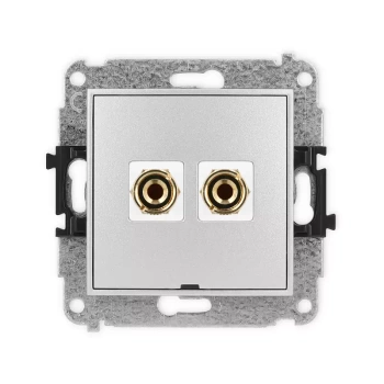 Mechanizm gniazda głośnikowego pojedynczego, bez pola opisowego typu banan - czerwony i czarny, pozłacany, 4 mm2, do lutowania Karlik seria MINI 7MGGBO-3 kolor srebrny metalik