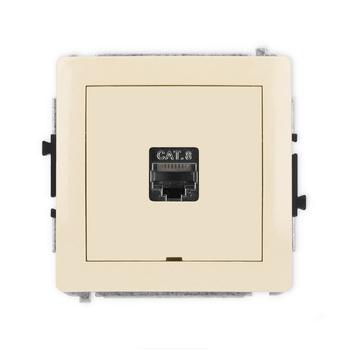 Mechanizm gniazda komputerowego pojedynczego 1xRJ45, kat. 8, ekranowany, 8-stykowy, bez pola opisowego Karlik seria DECO 1DGKBO-11 kolor beżowy