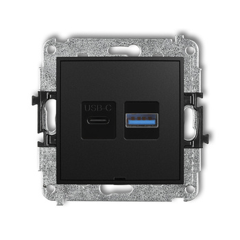 Mechanizm ładowarki USB podwójnej USB C + USB A, 20W max., bez pola opisowego Karlik seria ICON 12ICUSBBO-8 kolor czarny mat