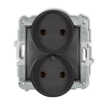 Mechanizm gniazda podwójnego do ramki bez uziemienia 2x2P bez przesłon torów prądowych Karlik seria MINI 11MGPR-2 kolor grafitowy