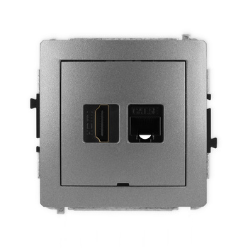 Mechanizm gniazda pojedynczego HDMI 2.0, 4K + gniazda komp. poj. 1xRJ45, kat. 5e, 8-stykowy, bez pola opisowego Karlik seria DECO 11DGHKBO-45e kolor grafitowy