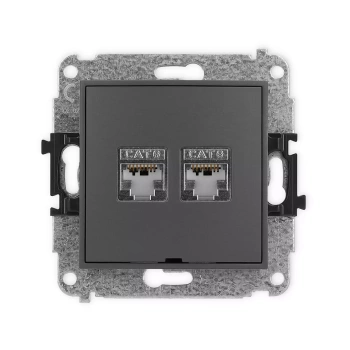 Mechanizm gniazda komputerowego podwójnego 2xRJ45, kat. 6, ekranowany, 8-stykowy, bez pola opisowego Karlik seria ICON 28IGKBO-6 kolor grafitowy mat