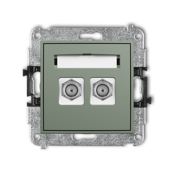 Mechanizm gniazda antenowego podwójnego typu F SAT niklowany Karlik seria ICON 61IGF-2 kolor szałwiowy