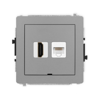 Mechanizm gniazda pojedynczego HDMI 2.0, 4K + gniazda komp. poj. 1xRJ45, kat. 5e, 8-stykowy, bez pola opisowego Karlik seria DECO 27DGHKBO-45e kolor szary mat