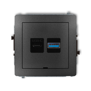 Mechanizm ładowarki USB podwójnej USB C + USB A, 20W max., bez pola opisowego Karlik seria DECO 11DCUSBBO-8 kolor grafitowy