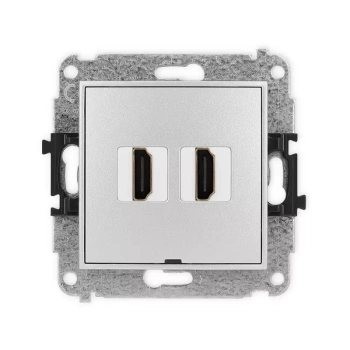 Mechanizm gniazda podwójnego HDMI 2.0, 4K, bez pola opisowego Karlik seria MINI 7MHDMIBO-4 kolor srebrny metalik