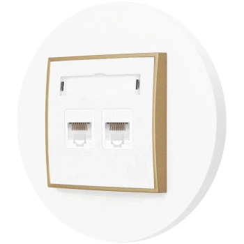 Gniazdo internetowe rj45 2x z ramką okrągłą seria MINI kolor biały złoty