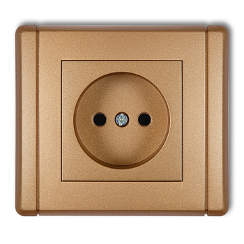 Gniazdo pojedyncze bez uziemienia 2P z przesłonami torów Karlik seria FLEXI 8FGP-1p kolor złoty metalik