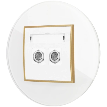 Gniazdo antenowe 2x z ramką okrągłą efekt szkła seria ICON kolor biały/złoty