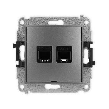 Mechanizm gniazda telefonicznego pojedynczego 1xRJ11 + komputerowego pojedynczego 1xRJ45, kat. 5e, 8-stykowy, beznarzędziowe, bez pola opisowego Karlik seria ICON 11IGTKBO kolor grafitowy