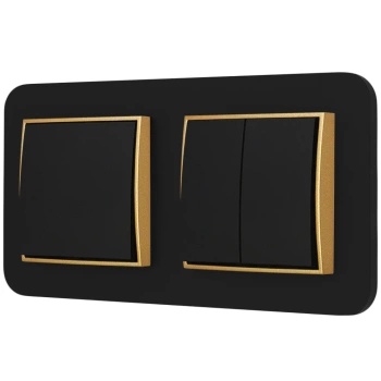 Dwa włączniki pojedynczy i podwójny z ramką zaokrągloną seria MINI kolor czarny złoty