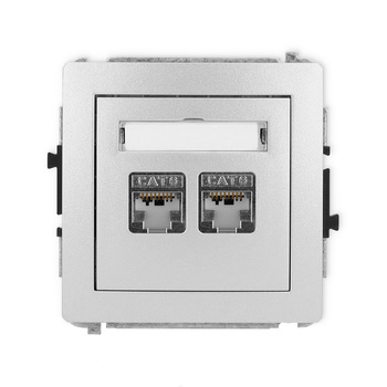 Mechanizm gniazda komputerowego podwójnego 2xRJ45, kat. 6, ekranowany, 8-stykowy Karlik seria DECO 7DGK-6 kolor srebrny metalik