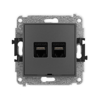 Mechanizm gniazda komputerowego podwójnego 2xRJ45, kat. 6A, 8-stykowy, bez pola opisowego Karlik seria ICON 28IGKBO-8 kolor grafitowy mat