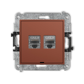 Mechanizm gniazda komputerowego podwójnego 2xRJ45, kat. 8, ekranowany, 8-stykowy, bez pola opisowego Karlik seria MINI 63MGKBO-12 kolor terakota