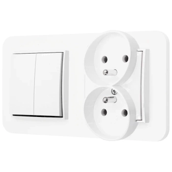 Włącznik podwójny z gniazdem podwójnym z ramką zaokrągloną seria MINI kolor biały
