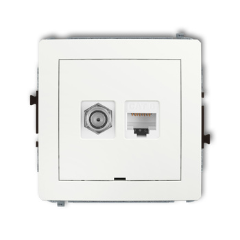 Mechanizm gniazda antenowego poj. typu F SAT + gniazda komp. poj. 1xRJ45, kat. 6, 8-stykowy, bez pola opisowego Karlik seria DECO DGFKBO-3 kolor biały