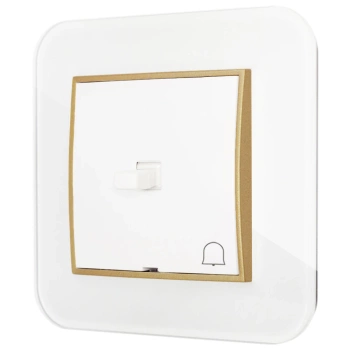 Włącznik dzwonkowy w stylu USA ramka zaokrąglona efekt szkła seria ICON kolor biały/złoty