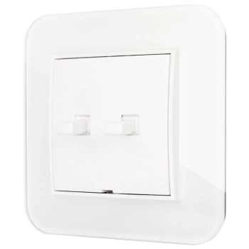 Włącznik podwójny w stylu USA ramka zaokrąglona efekt szkła seria ICON kolor biały