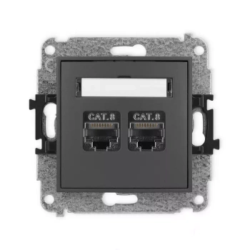 Mechanizm gniazda komputerowego podwójnego 2xRJ45, kat. 8, ekranowany, 8-stykowy Karlik seria MINI 28MGK-12 kolor grafitowy mat