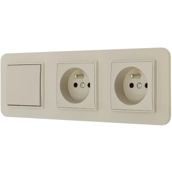 Włącznik pojedynczy i dwa gniazda pojedyncze z ramką zaokrągloną seria MINI kolor taupe