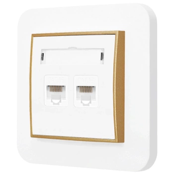 Gniazdo internetowe rj45 2x z ramką zaokrągloną seria MINI kolor biały mat/złoty
